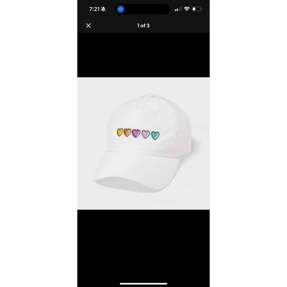 Roller Rabbit White Mesh Trucker Hat Embroidered Colorful Hearts Adjustable